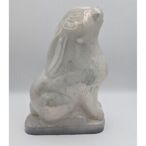 Vintage Iridescent Milky White Sitting Bunny Rabbit Empty Candy Container Easter